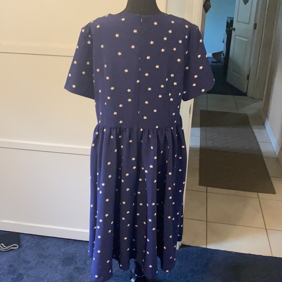 Factual Classic A line Dress  by ModCloth. Navy blue, white stars  with pockets. - Picture 6 of 16
